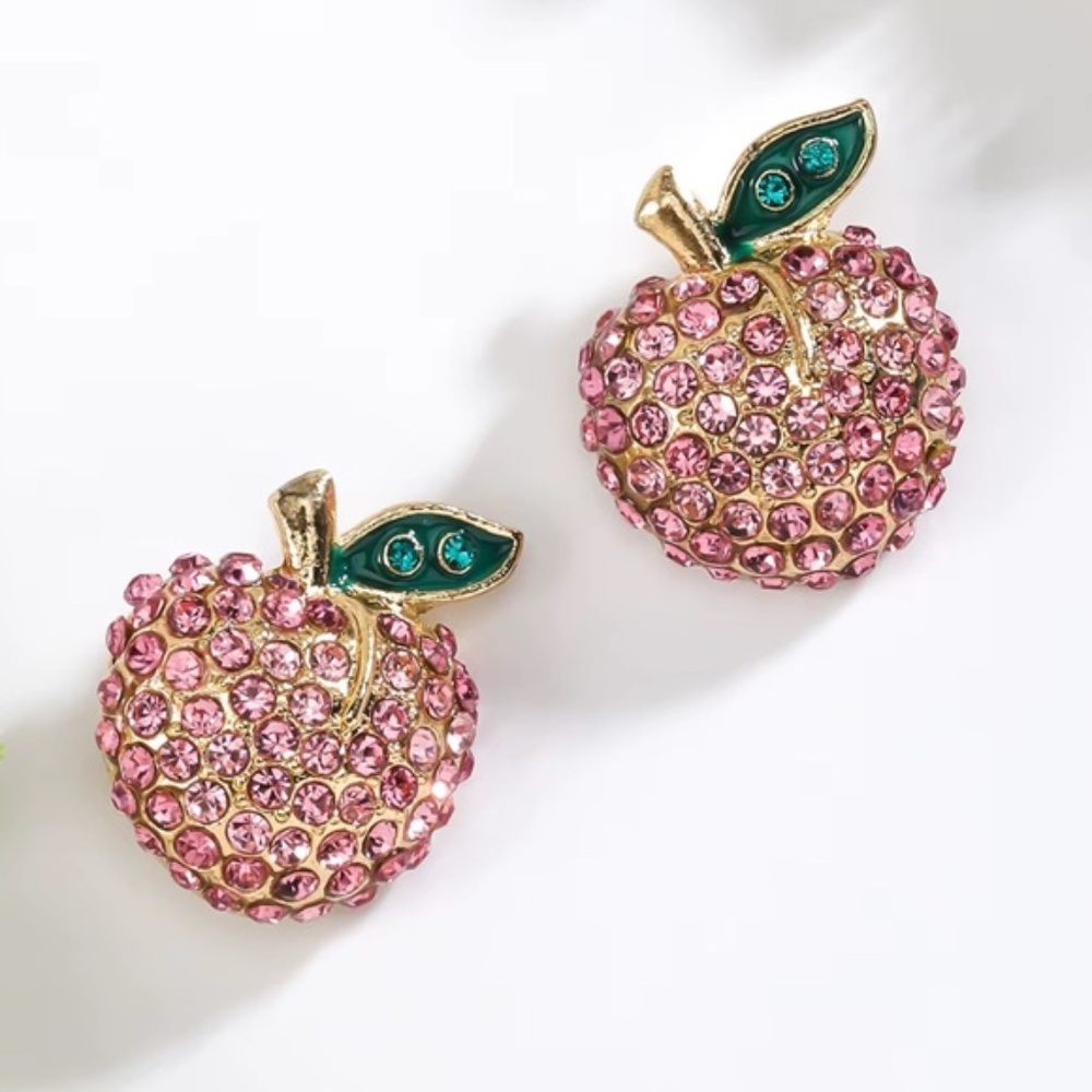 Sparkling Pink Apple Earrings